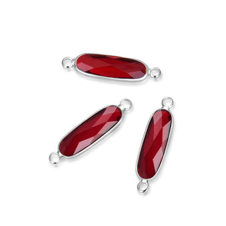 10pcs Grade A January Siam Red Rectangle Bar Birthstone Links, Sterling Silver Plated Brass, 21x7mm, CCP9-S1