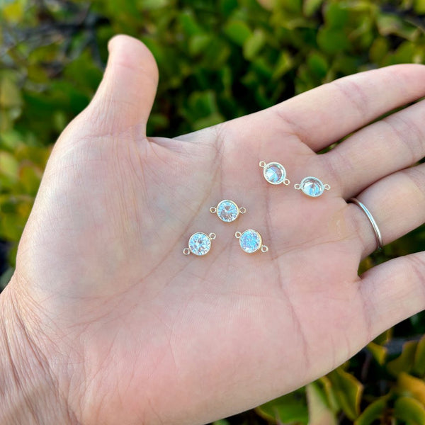 2pcs 1/20 14K Gold Filled April Birthstone Links, Clear Cubic Zirconia, 6mm, Non Tarnish, JK10-B4