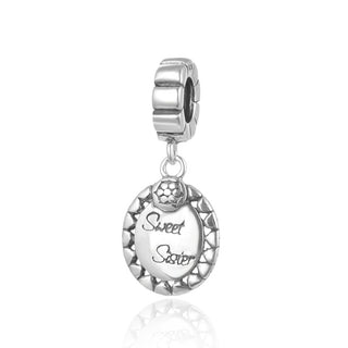 Solid 925 Sterling Silver Sweet Sister Bead, Compatible with Pandora All Other Charm Bracelet