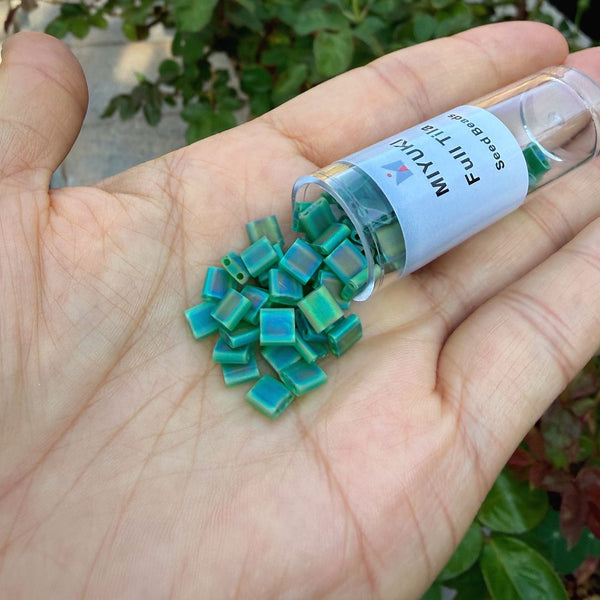 10g Miyuki Full Tila Square Seed Beads 5x5mm, Matte Rainbow Pistachio TL-146FR
