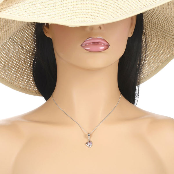 1pc 925 Sterling Silver Love Heart October Birthstone Charm Drop, Pink Tourmaline Cubic Zirconia CZ, 26mm (1 inch) Long, Hole ID 4.5mm, EC1-E10