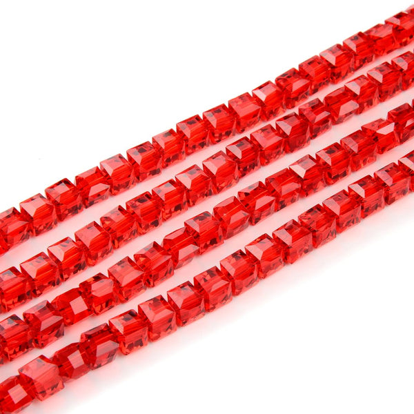 100pcs Creative Club Faceted Cube Crystal Glass Beads, Light Siam Red, 8mm, Hole ID 1mm, CCC806