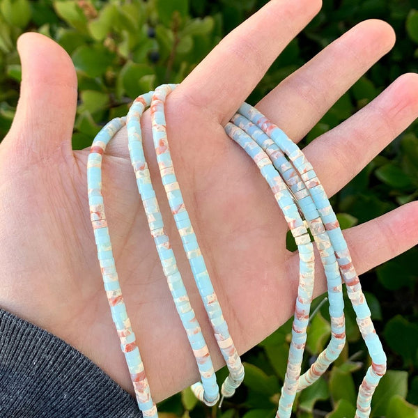 Natural Blue Impression Aqua Terra Jasper Gemstone Heishi Tube Rondelle Beads, 4x2mm/Small, Hole ID 0.9mm, 14.5 Inch/1 Strand, GH-C6