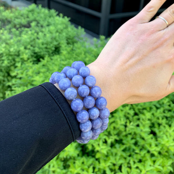 1 Strand Stretch Natural Opague Tanzanite Quartz Beaded Gemstone Bracelet, 10mm Bead, Length Selections: 7 inch/7.5 inch/8 inch/8.5 inch