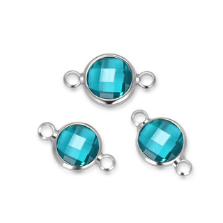 10pcs Grade A December Blue Birthstone Links, Sterling Silver Plated Brass, Size Selections: 6mm/8mm
