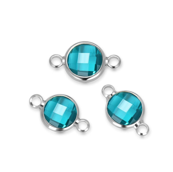 10pcs Grade A December Blue Birthstone Links, Sterling Silver Plated Brass, Size Selections: 6mm/8mm