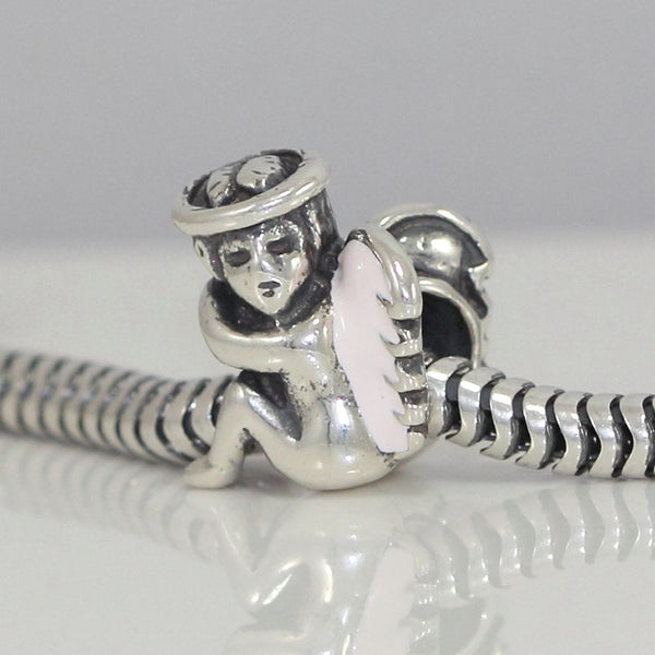 1pc Solid 925 Sterling Silver Winged Angel Bead Charm, Compatible with Pandora All Other Charm Bracelet, EC65