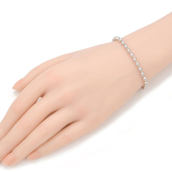 1pc 925 Sterling Silver Beaded Chain Bracelet, 4mm Beads, Tarnish Resistant White Gold Plated, Length Selections: 7 inch/7.5 inch/8 inch