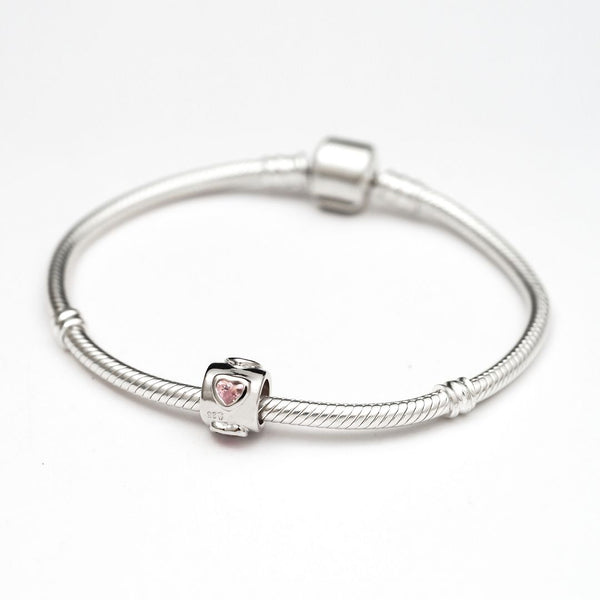 1pc Solid 925 Sterling Silver Heart Love CZ Bead Charm, Compatible with Pandora All Other Charm Bracelet, EC75