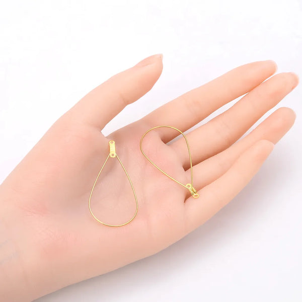 20pcs Raw Brass Large Teardrop Beading Hoops, 0.7mm/21 Gauge, 50mm x 24mm, Unplated/Uncoated, CX130-1