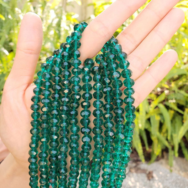 140pcs Creative Club Faceted Rondelle Crystal Glass Beads, Emerald Green, 8x6mm, Hole ID 1.1mm, CCR824