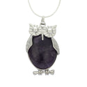 1pc Natural Purple Amethyst Crystal Gemstone Owl Pendant Necklace, 18 Inch Surgical Stainless Steel Chain, GGP-F4