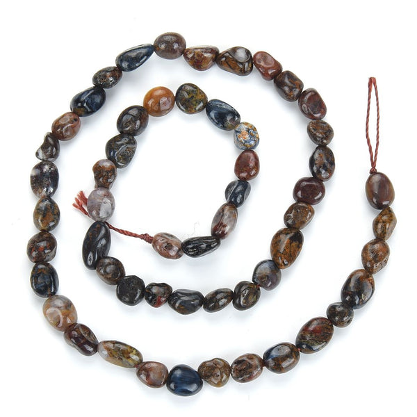 Natural Pietersite Hawks Eye Tiger Eye Gemstone Oval Tumbled Pebble Beads, Irregular, 7mm to 9mm, Hole ID 1mm, 15 Inch/1 Strand, GZ11-83