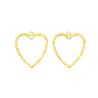 10pcs 21mm 2-Hole Valentine Heart Drop Pendants, Tarnish Resistant, 18K Yellow Gold Plated Brushed Brass, BF-C4