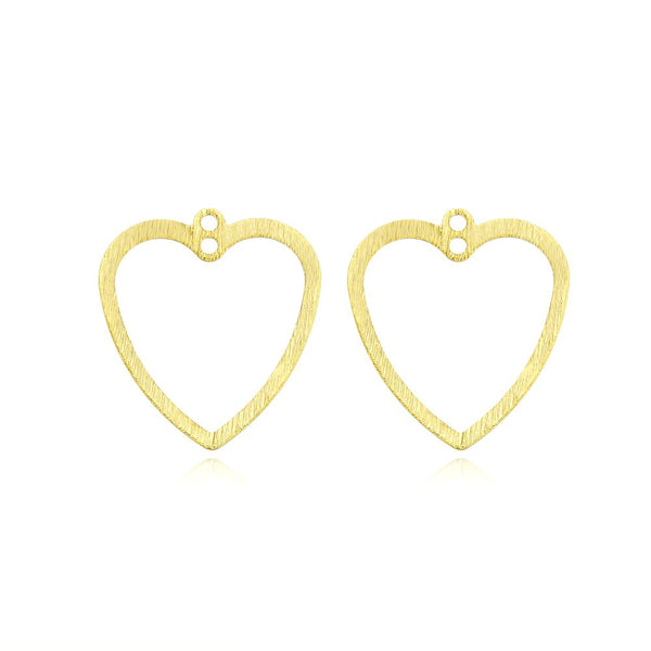 10pcs 21mm 2-Hole Valentine Heart Drop Pendants, Tarnish Resistant, 18K Yellow Gold Plated Brushed Brass, BF-C4