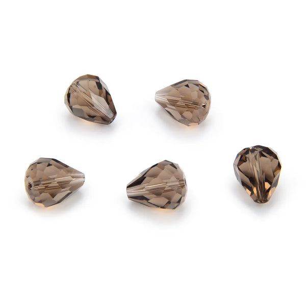 24pcs Adabele Austrian Faceted Teardrop Crystal Beads #5500, Smoked Quartz, 12mm x 10mm, Hole ID 1.2mm, SST-1221