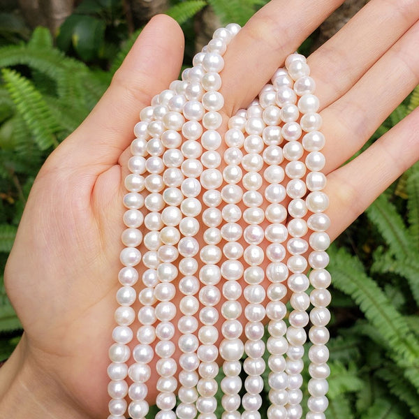 Adabele Natural AA Grade Potato Round Pearl Beads, White Cultured Freshwater Pearls, 6-7mm, 1 Strand/14 Inch, FP1-67