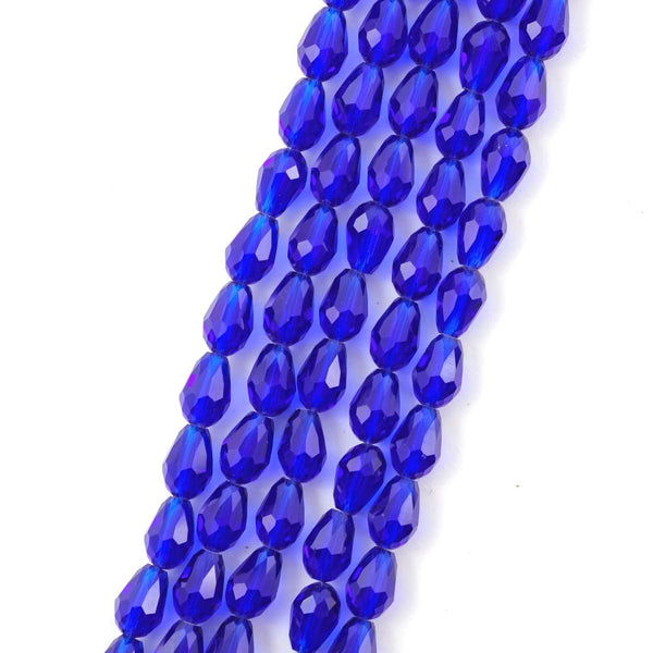 120pcs Creative Club Faceted Teardrop Crystal Glass Beads, Center Drilled, Cobalt Blue, 12x8mm, Hole ID 1mm, CCT-1225