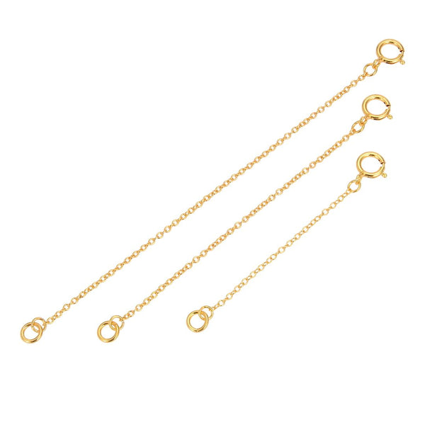 2pcs Sterling Silver Chain Extender with Clasp, 18K Yellow Gold Plated Chain Extension, Thin Small, Length Selections: 1 inch/2 inch/3 inch/4 inch/5 inch/6 inch