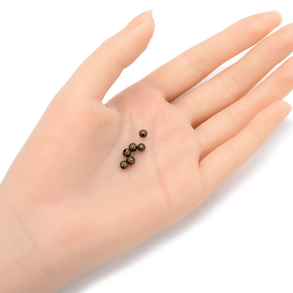 500pcs Small Tiny Corrugated Pumpkin Round Beads, Antique Bronze Plated, Tarnish Resistant, Size Selections: 3mm/4mm