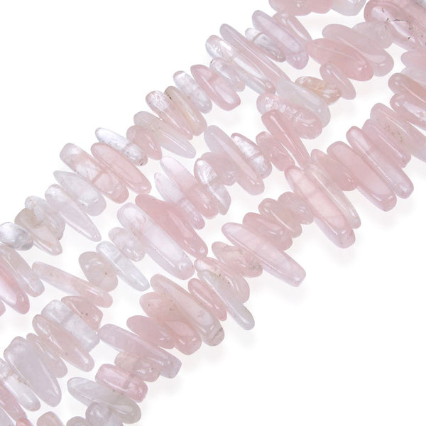 Natural Rose Quartz Pink Crystal Gemstone Stick Point Beads, Irregular, 7mm-23mm Long, Hole ID 1mm 1 Strand/15 Inch, GZ5-10