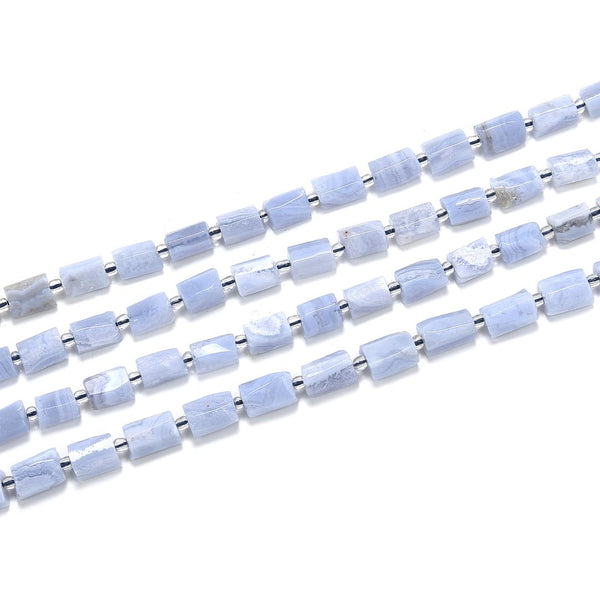 Natural Blue Lace Agate Gemstone Faceted Tube Beads, 12x7mm, Hole ID 1mm, 15 Inch/1 Strand, GZ8-17