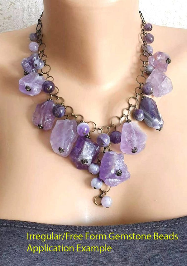 Natural Raw Light Purple Amethyst Crystal Gemstone Beads, Large Drilled Rough Nugget Stone, 15 Inch GA-C2