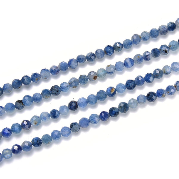 Natural Blue Kyanite Gemstone Tiny Small Faceted Round Beads, 3mm, Hole ID 0.6mm, 15 Inch/1 Strand, GK3-21
