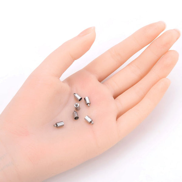 100pcs 304 Stainless Steel Tube Cord End Caps, Glue In Endcap Barrel, Hole ID Selections: 1.5mm/2mm/2.5mm/3mm/3.5mm/4mm