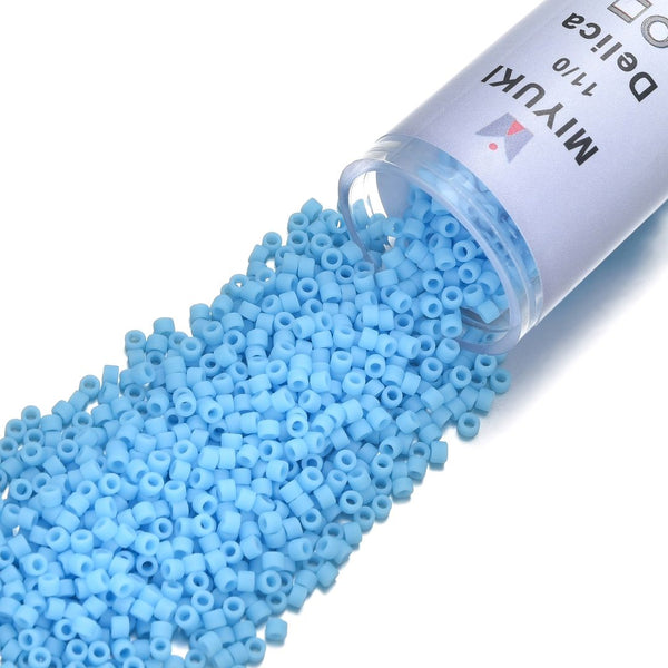 7.5g Miyuki Delica 11/0 Seed Beads, Opaque Matte Turquoise Blue DB755