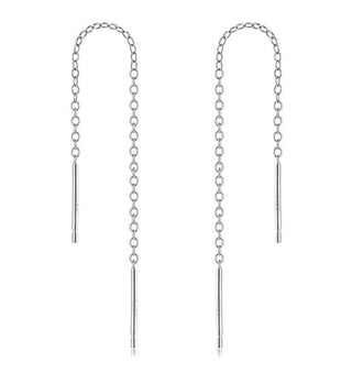 1 Pair 925 Sterling Silver Threader Earrings, Pull Through Dangle Cable Chain with Bar Pin Drop, Length Selections: 2/3/4/5/6 Inch
