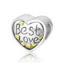 Real 925 Sterling Silver Best Love Golden Heart Bead Charm
