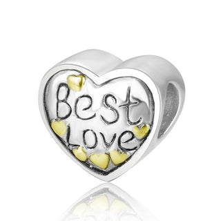 Real 925 Sterling Silver Best Love Golden Heart Bead Charm