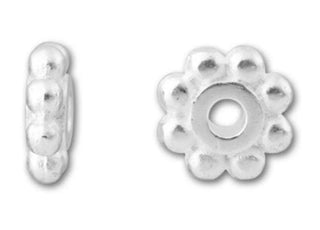 200pcs Small Thin Daisy Flower Flat Rondelle Beads, Sterling Silver Plated Brass 4.5x0.8mm, Hole ID 1mm, CF110-S