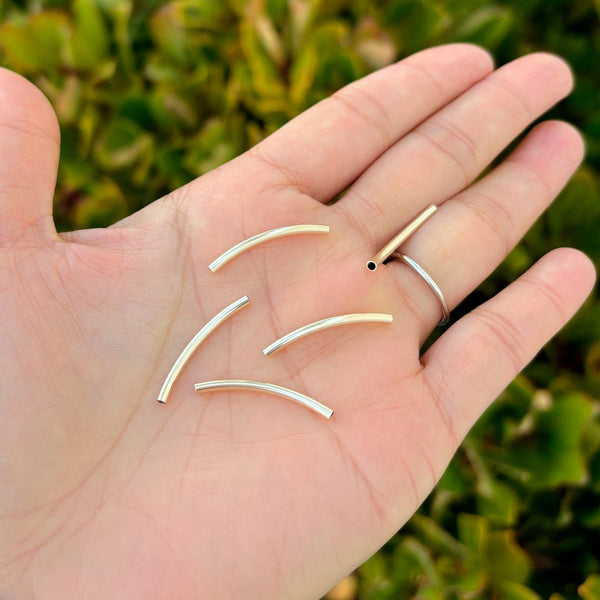 5pcs Real 1/20 14K Gold Filled Curved Noodle Tubes, Hole ID 1.5mm, Length Selections: 20/25/30/35/40mm