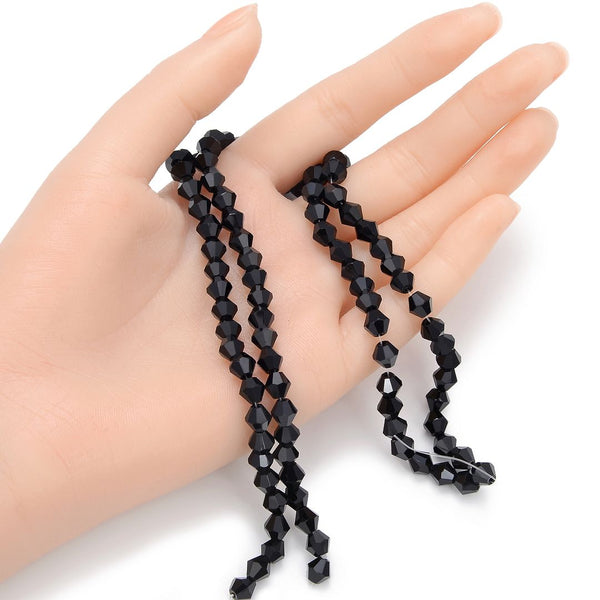 250pcs Creative Club Faceted Bicone Crystal Glass Beads, Jet black, 6mm (0.24 Inch), Hole ID 1mm, CCB623