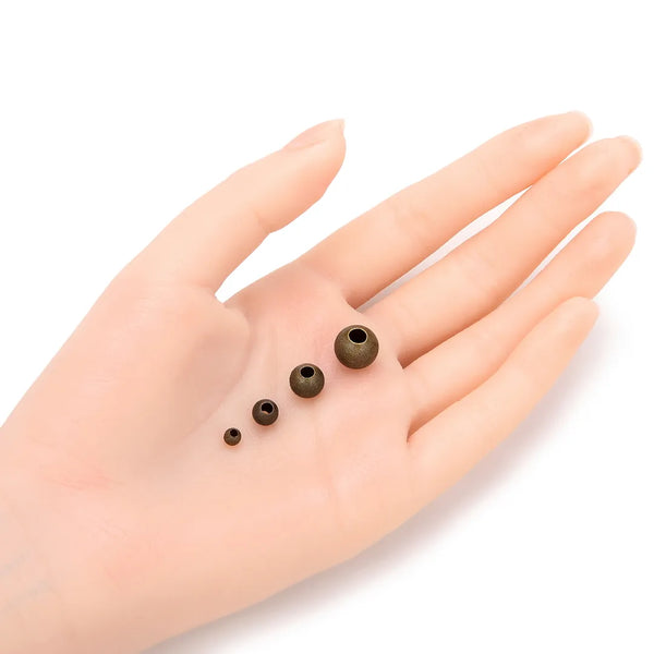 100pcs Large Hole Stardust Round Beads, Antique Bronze Plated Brass, Tarnish Resistant, Size Selections: 6mm/8mm/10mm