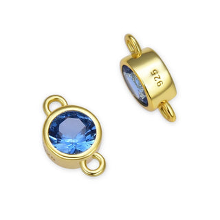 2pcs 925 Sterling Silver 4mm Tiny December Birthstone Links, Real 18K Yellow Gold Plated, Blue Topaz Cubic Zirconia Gemstone Connector, SXP5-12