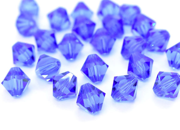 50pcs Preciosa Faceted Bicone Crystal Beads, Sapphire Blue, 6mm, Hole ID 1mm, Pre-B613