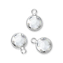10pcs Grade A April Diamond Clear Birthstone Charm Drop, Sterling Silver Plated Brass, Size Selections: 6mm/8mm/10mm