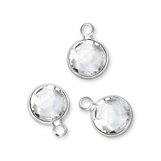 10pcs Grade A April Diamond Clear Birthstone Charm Drop, Sterling Silver Plated Brass, Size Selections: 6mm/8mm/10mm