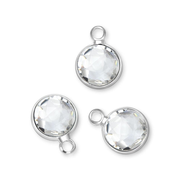 10pcs Grade A April Diamond Clear Birthstone Charm Drop, Sterling Silver Plated Brass, Size Selections: 6mm/8mm/10mm