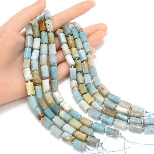 Natural Multi-color Blue Amazonite Gemstone Faceted Tube Beads, 12x7mm, Hole ID 1mm, 15 Inch/1 Strand, GZ8-6
