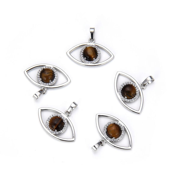 2pcs Natural Golden Yellow Tiger Eye Gemstone Pendants, 33x18mm Evil Eye Stone Drops, G2P-L1