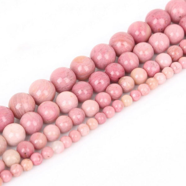 Natural Pink Rhodonite Gemstone Round Beads, 1 Strand/15 Inch, Size Selections: 4mm/6mm/8mm/10mm