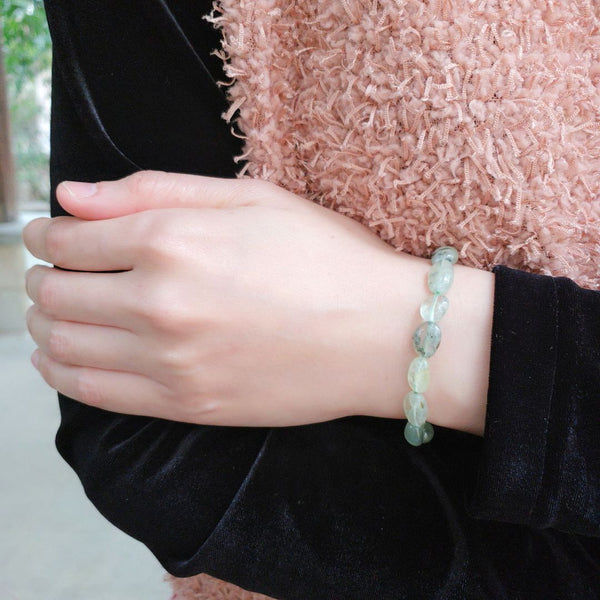 1 Strand Stretch Natural Green Prehnite Free Form Gemstone Bracelet, 7-10mm Beads, Length Selections: 7 inch/7.5 inch