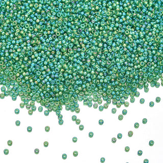 25g Miyuki Rocaille 15/0 Round Seed Beads Translucent Rainbow Green RR-179