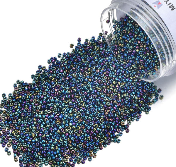 25g Miyuki Rocaille 15/0 Round Seed Beads Opaque Rainbow Black RR-455