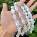 15 Inch AA Grade Good Luster Natural Baroque Pearl Beads, Irregular White Cultured Freshwater Flameball Teardrop Pearls, Large 14mm-25mm Flameball Pearls, Hole ID 1mm, PA2-25