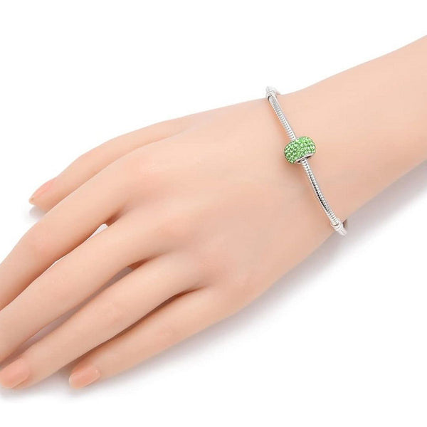 1pc 925 Sterling Silver August Peridot Green Birthstone Bead Charm, 12.5x7.5mm, Hole ID 4.8mm, Fit Pandora All Other Bracelets, EC684-8